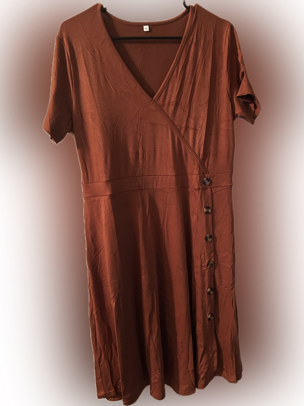 NWOT Women's Rust Short-Sleeve Wrap Dress with Pockets